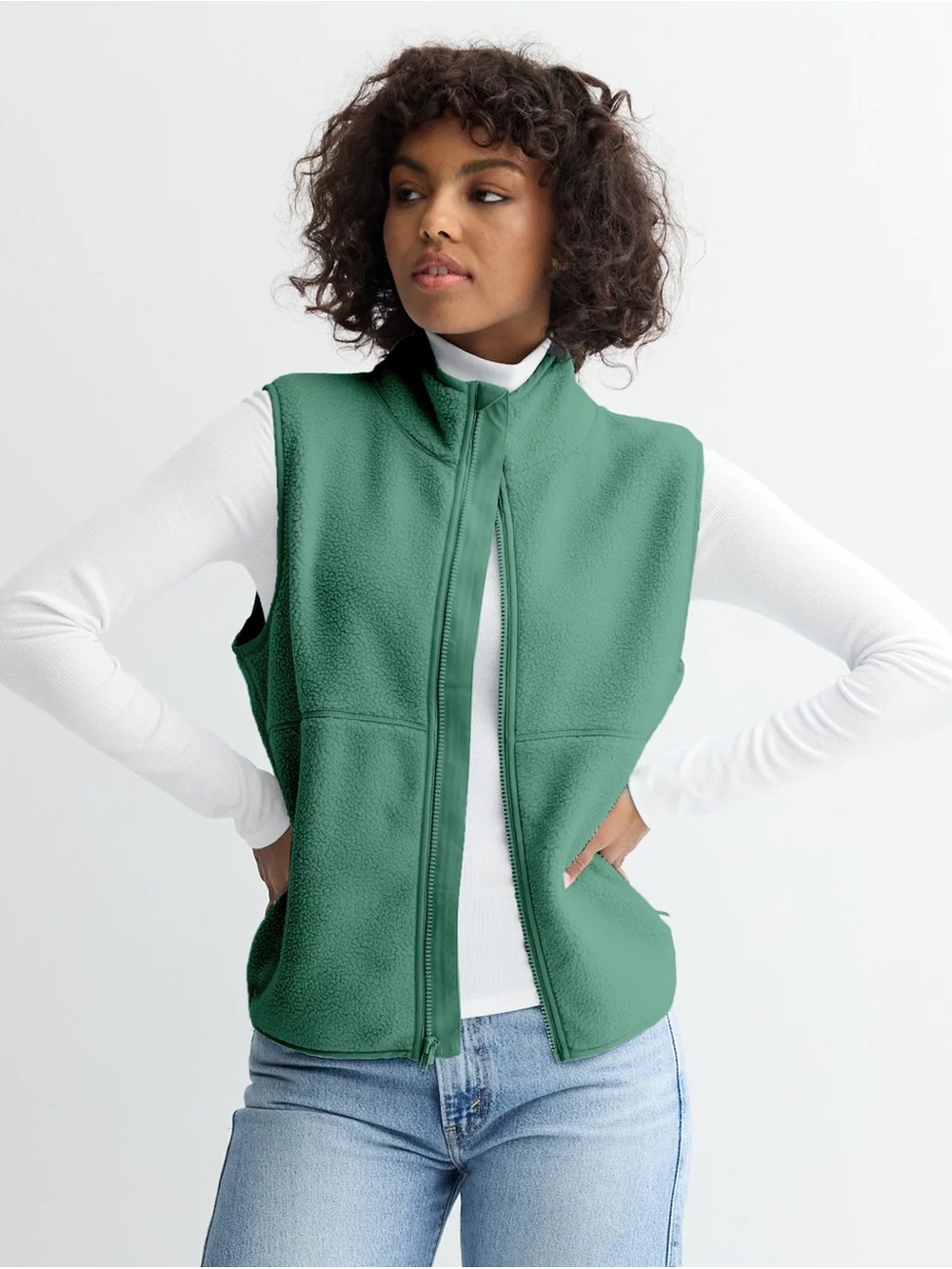 SO Green Fleece Zip-Front Vest